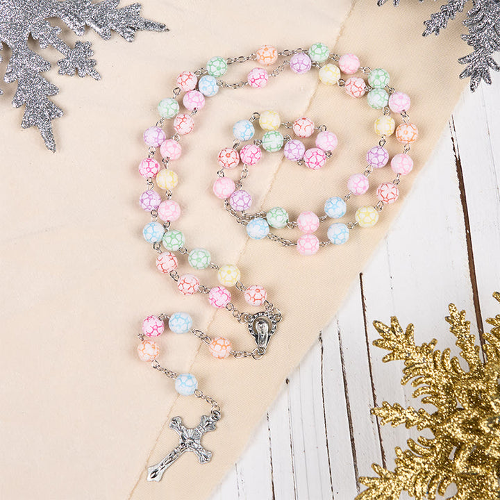 Christianartworkshop Virgin Mary & Crucifix of 8 mm Round Multicolor Polymer Clay Alloy Chain Rosary - image 2