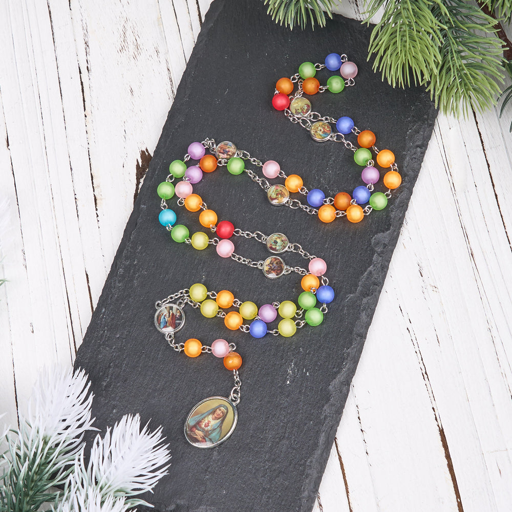 Christianartworkshop Seven Sorrow of 8 mm Round Multicolor Acrylic Alloy Chain Rosary - image 2