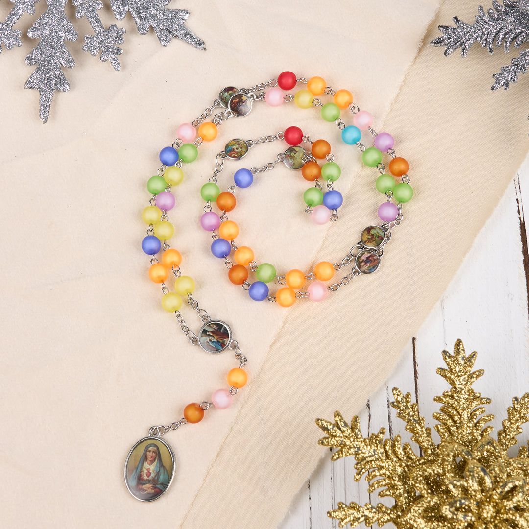 Christianartworkshop Seven Sorrow of 8 mm Round Multicolor Acrylic Alloy Chain Rosary - Multicolor - image 1