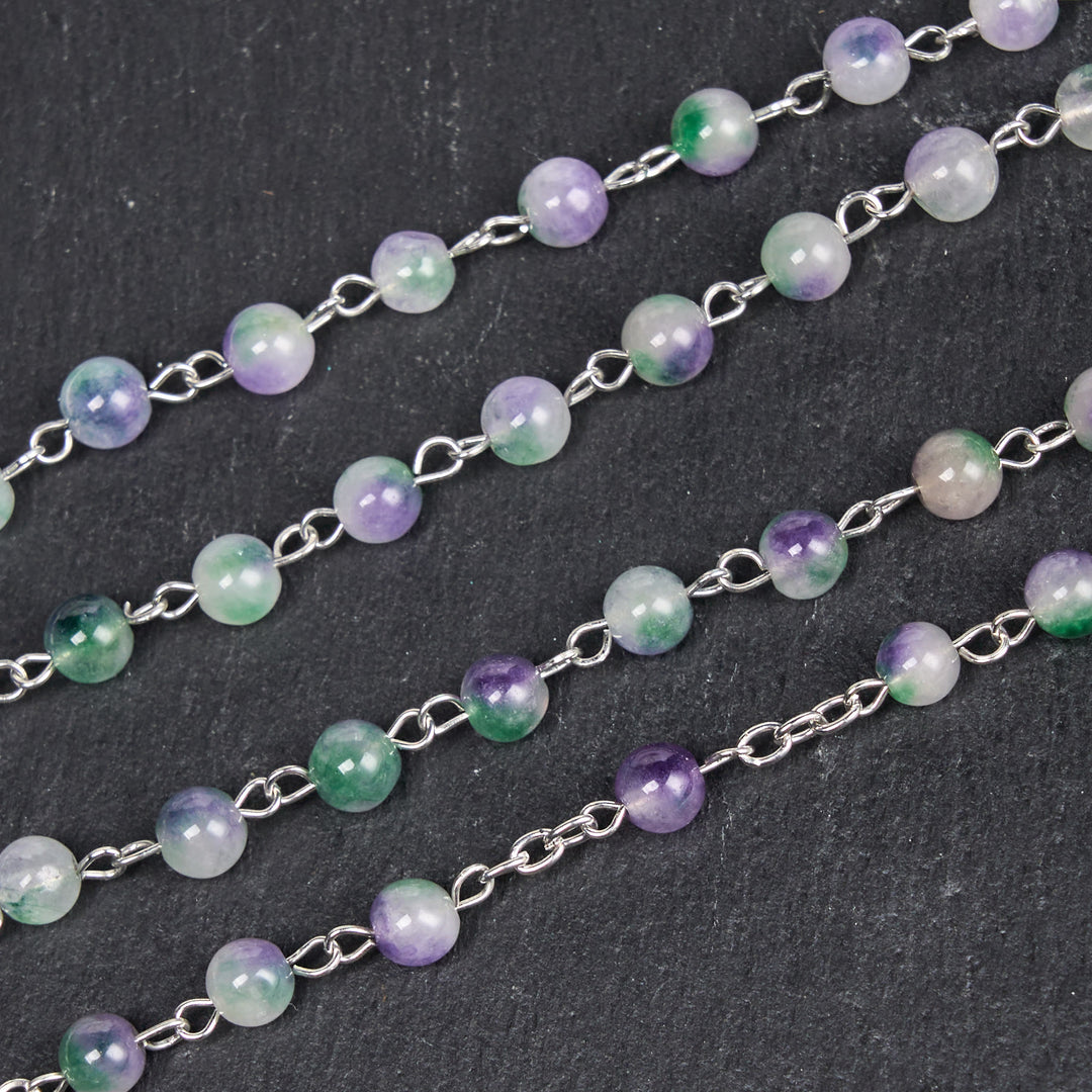 Christianartworkshop Virgin Mary & Crucifix of 6 mm Round Purple Green Agate Alloy Chain Rosary - image 5