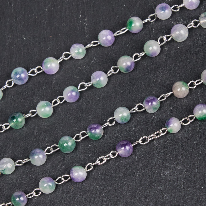 Christianartworkshop Virgin Mary & Crucifix of 6 mm Round Purple Green Agate Alloy Chain Rosary - image 5