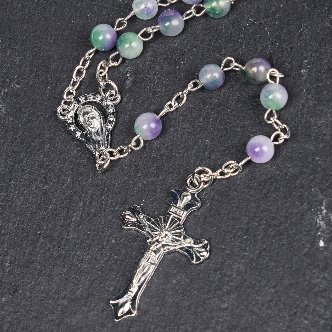 Christianartworkshop Virgin Mary & Crucifix of 6 mm Round Purple Green Agate Alloy Chain Rosary - image 6