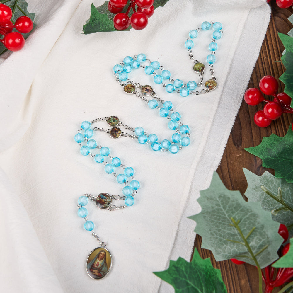 Christianartworkshop Seven Sorrow of 8 mm Round Blue Acrylic Alloy Chain Rosary - image 2