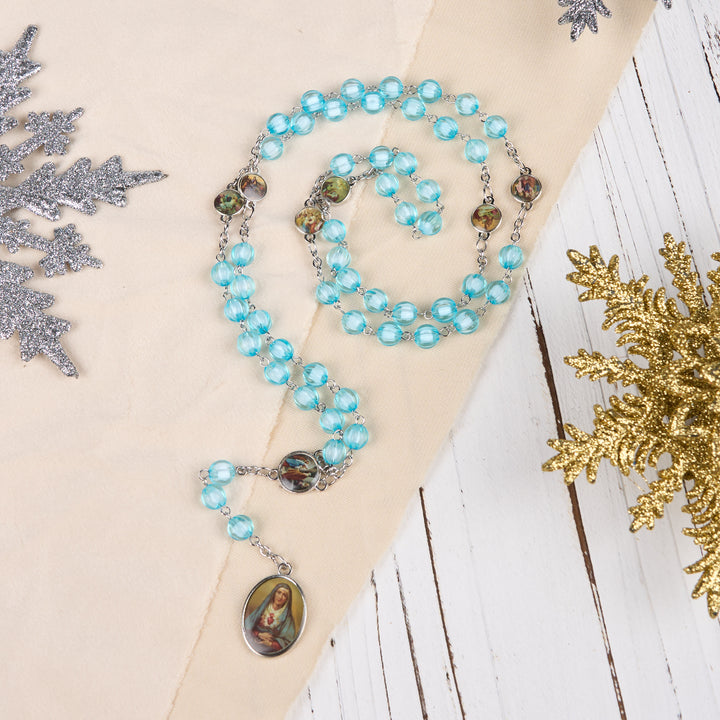 Christianartworkshop Seven Sorrow of 8 mm Round Blue Acrylic Alloy Chain Rosary - image 3