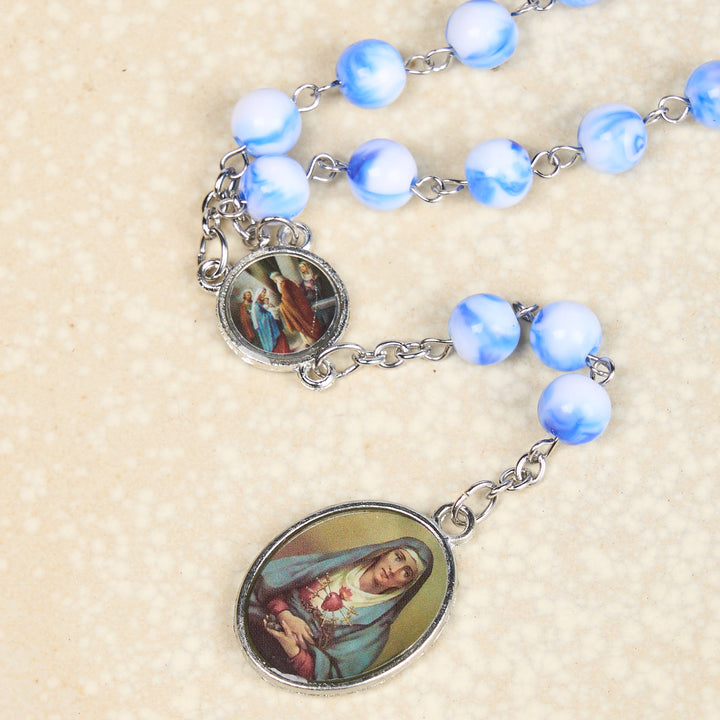 Christianartworkshop Seven Sorrow of 8 mm Round Blue/Green Acrylic Alloy Chain Rosary - image 7