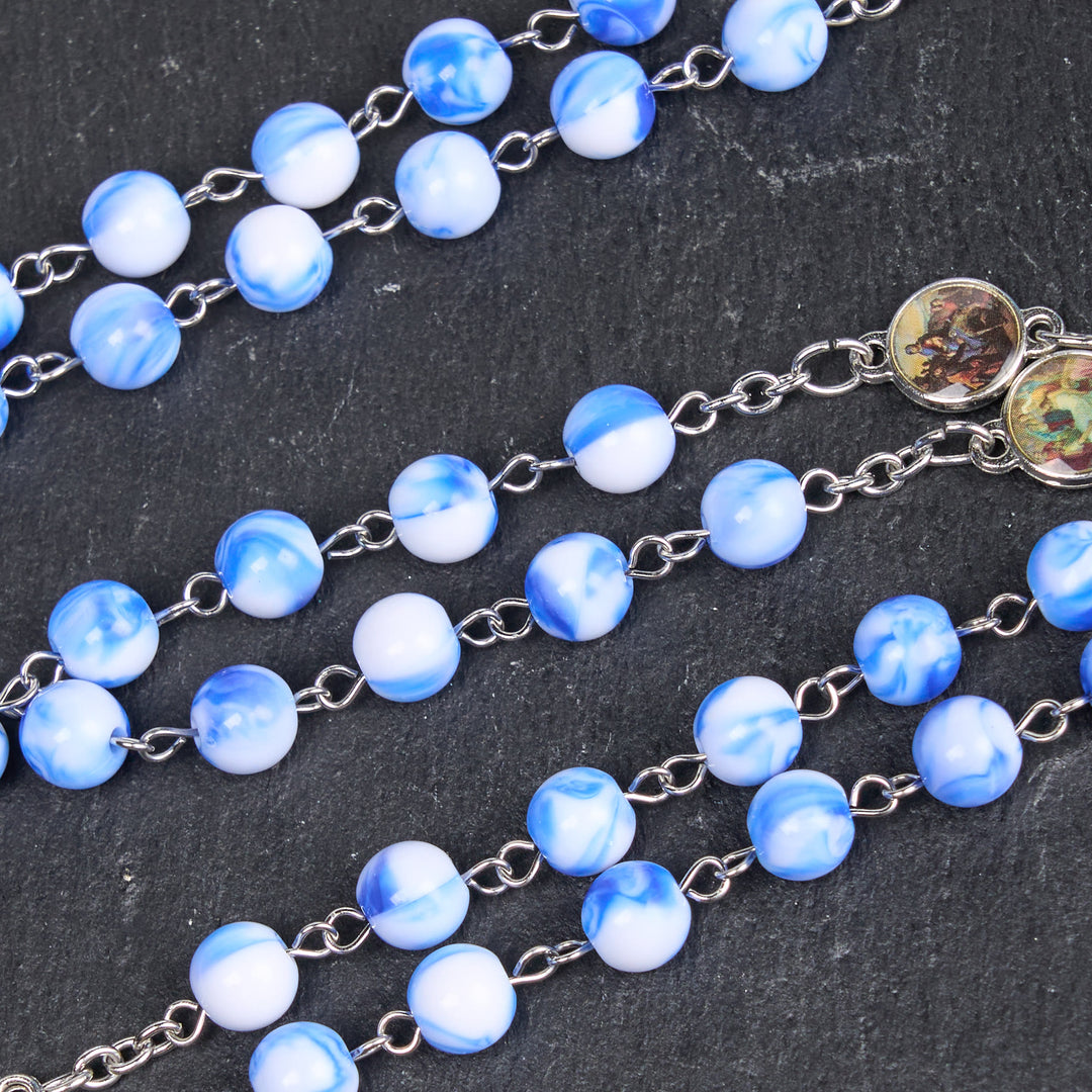 Christianartworkshop Seven Sorrow of 8 mm Round Blue/Green Acrylic Alloy Chain Rosary - image 6