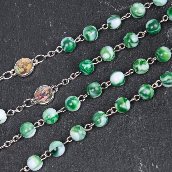 Christianartworkshop Seven Sorrow of 8 mm Round Blue/Green Acrylic Alloy Chain Rosary - image 11