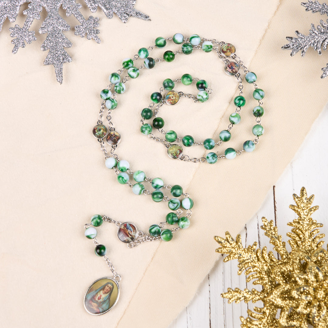 Christianartworkshop Seven Sorrow of 8 mm Round Blue/Green Acrylic Alloy Chain Rosary - image 9
