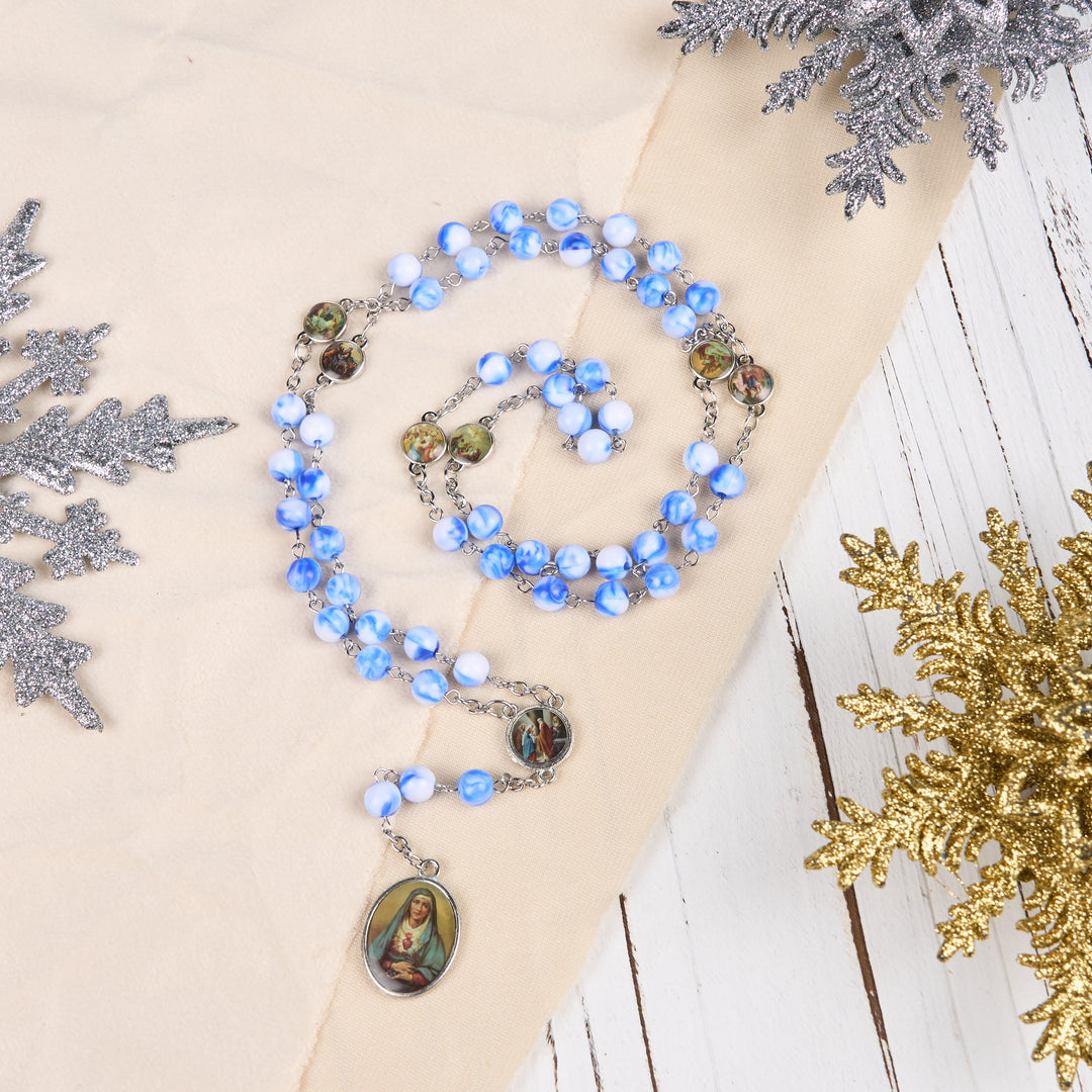 Christianartworkshop Seven Sorrow of 8 mm Round Blue/Green Acrylic Alloy Chain Rosary - image 4