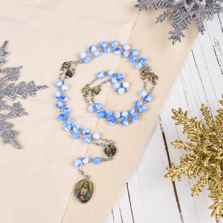 Christianartworkshop Seven Sorrow of 8 mm Round Blue/Green Acrylic Alloy Chain Rosary - image 4