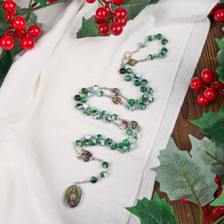 Christianartworkshop Seven Sorrow of 8 mm Round Blue/Green Acrylic Alloy Chain Rosary - image 8