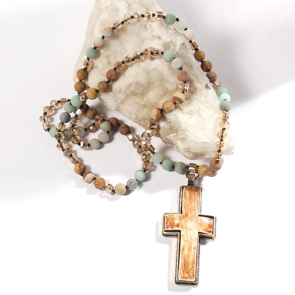 Christianartworkshop Classic Style Graceful Devotion Beaded Cross Necklace - image 2
