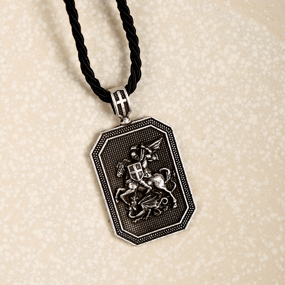 Christianartworkshop Classic Style Saint George and the Dragon Pendant Protection Prayer Necklace - Silver - image 7