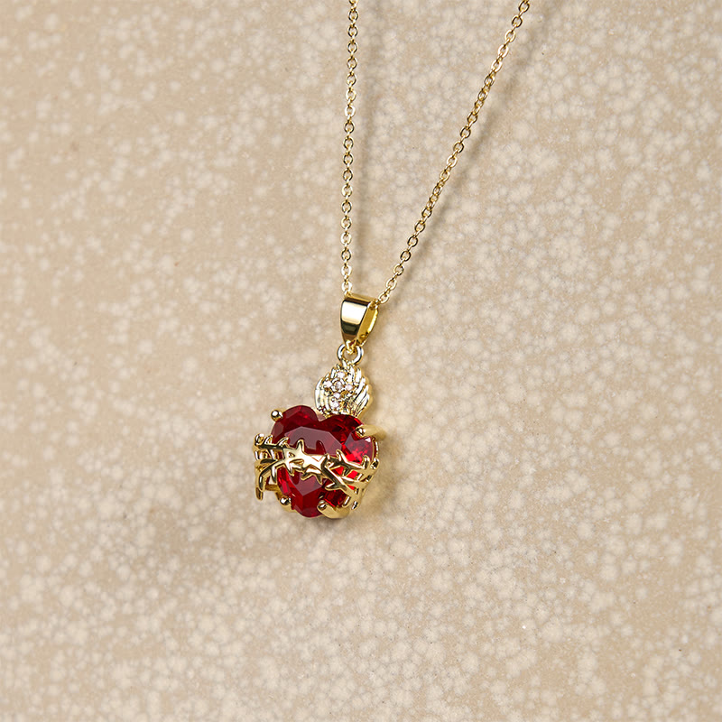 Christianartworkshop Modern Style Crafted Red Gemstones Sacred Heart of Jesus Pendant Necklace - image 8