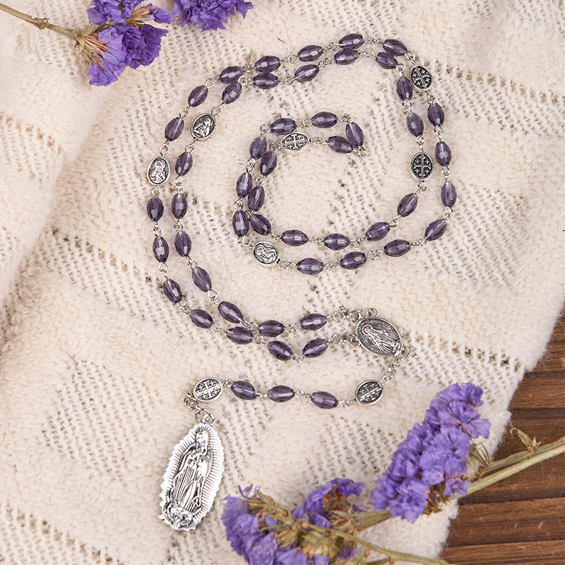 Christianartworkshop Miraculous Medal & Our Lady of Guadalupe of 6*8mm Oval Purple Crystal Alloy Chain Rosary - image 2