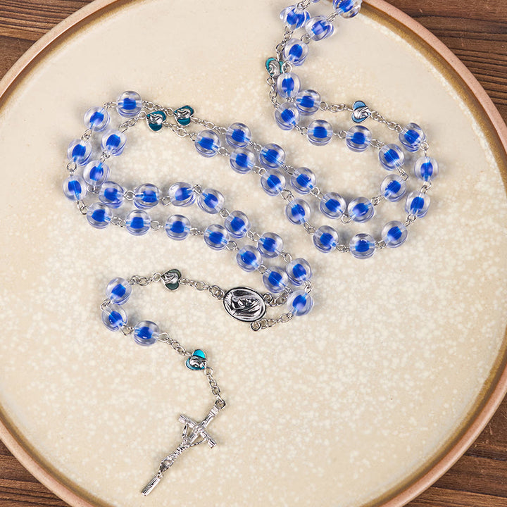 Christianartworkshop Our Lady & Crucifix of 10mm Polyhedron Blue Acrylic Alloy Chain Rosary - Blue - image 1