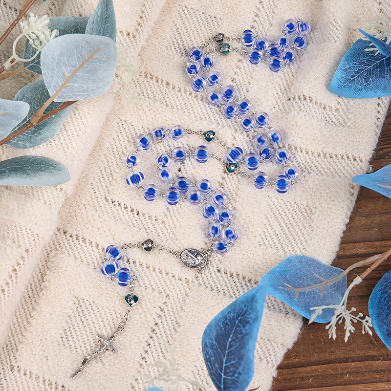 Christianartworkshop Our Lady & Crucifix of 10mm Polyhedron Blue Acrylic Alloy Chain Rosary - image 3