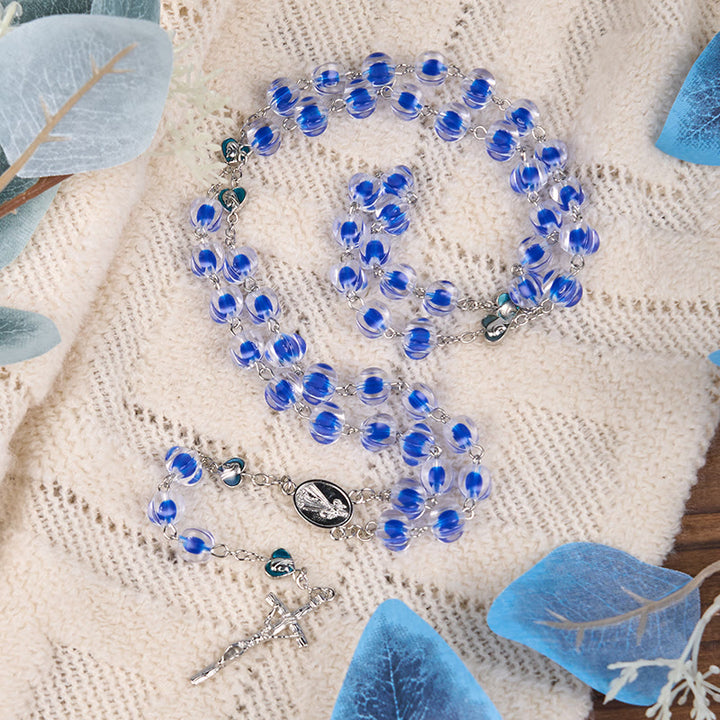 Christianartworkshop Our Lady & Crucifix of 10mm Polyhedron Blue Acrylic Alloy Chain Rosary - image 2