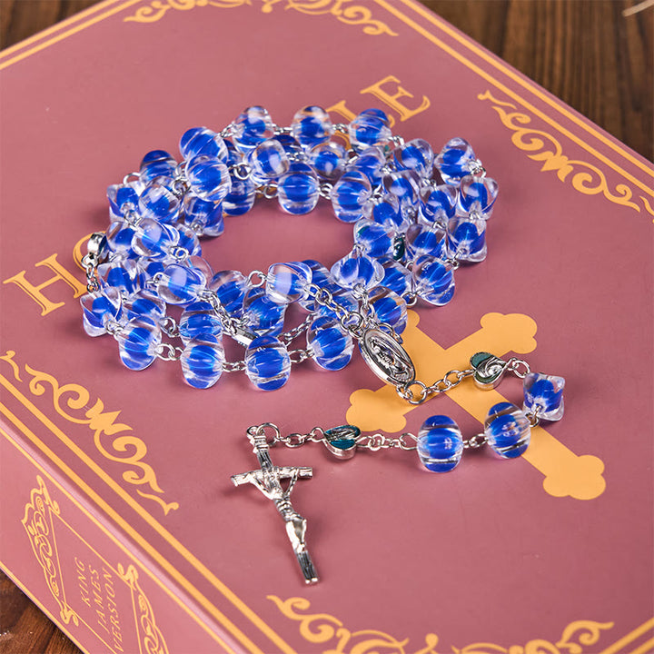Christianartworkshop Our Lady & Crucifix of 10mm Polyhedron Blue Acrylic Alloy Chain Rosary - image 4