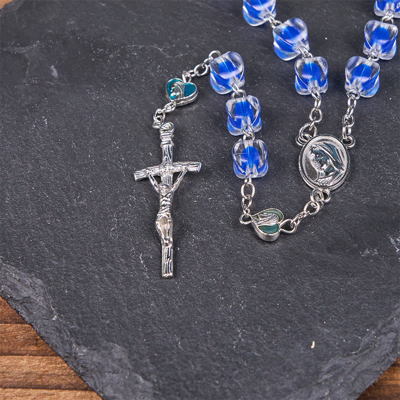 Christianartworkshop Our Lady & Crucifix of 10mm Polyhedron Blue Acrylic Alloy Chain Rosary - image 6
