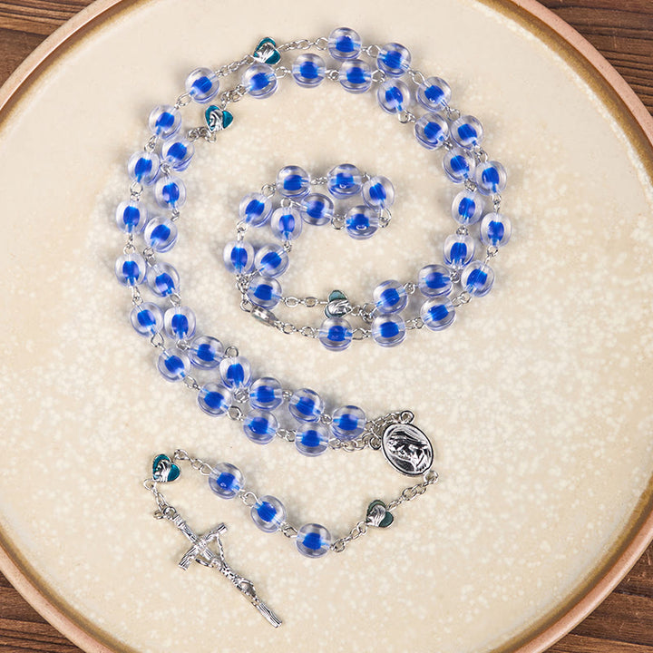 Christianartworkshop Our Lady & Crucifix of 10mm Polyhedron Blue Acrylic Alloy Chain Rosary - image 5