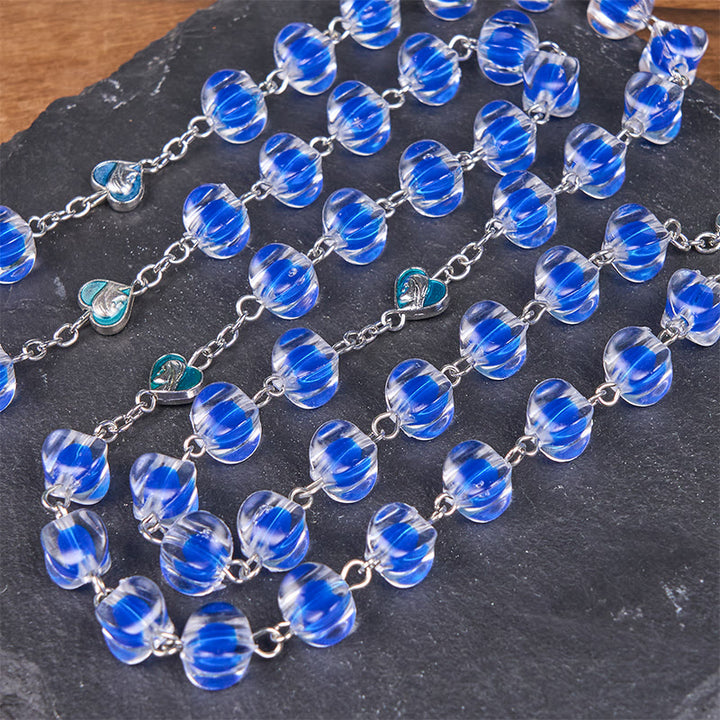 Christianartworkshop Our Lady & Crucifix of 10mm Polyhedron Blue Acrylic Alloy Chain Rosary - image 7