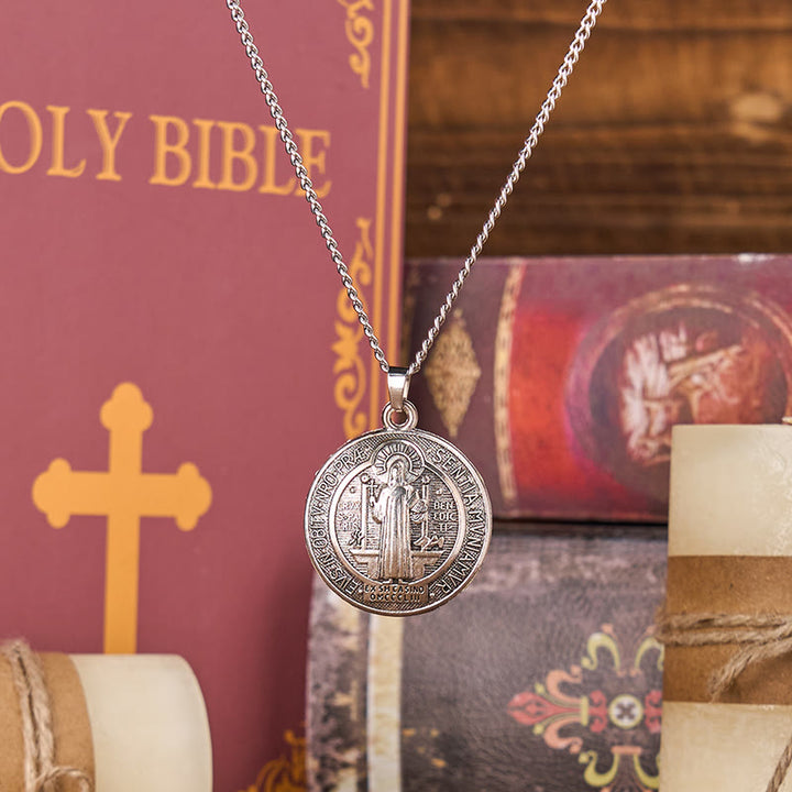 Christianartworkshop Classic Style Crafted St. Benedict Symbol Pendant Necklace(3 color) - Silver - image 6