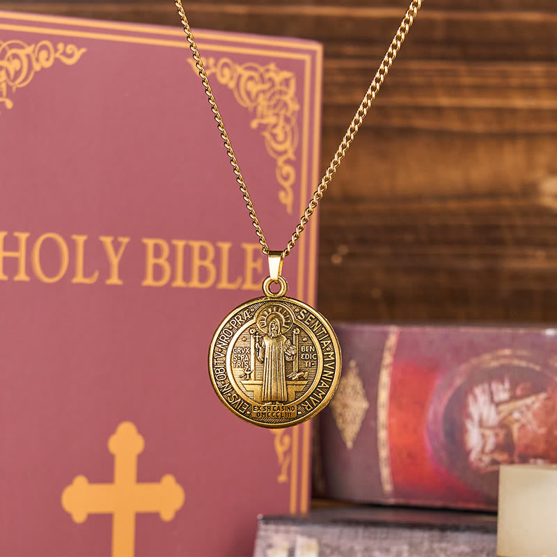 Christianartworkshop Classic Style Crafted St. Benedict Symbol Pendant Necklace(3 color) - Golden - image 4