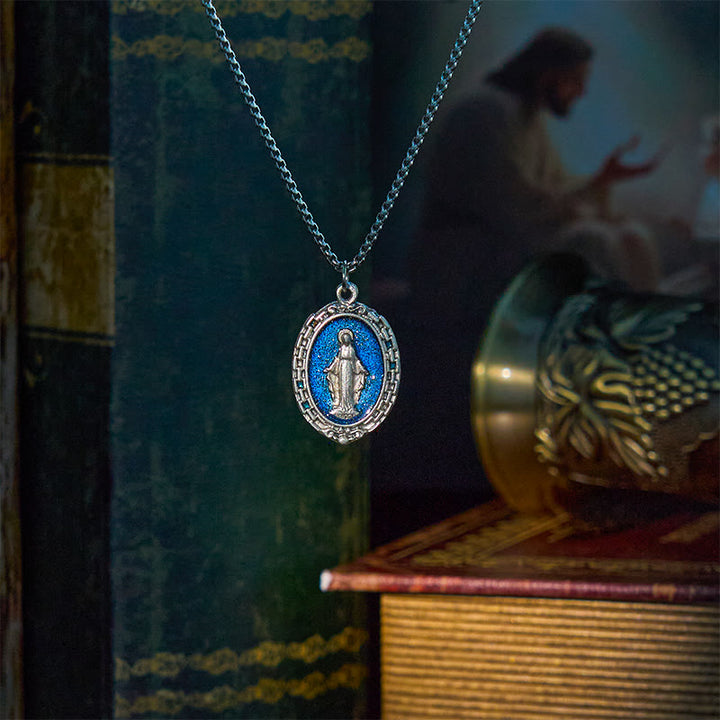 Christianartworkshop Classic Style Crafted Holy Miraculous Medal Enamel Relief Pendant Necklace - Miraculous Medal - image 1