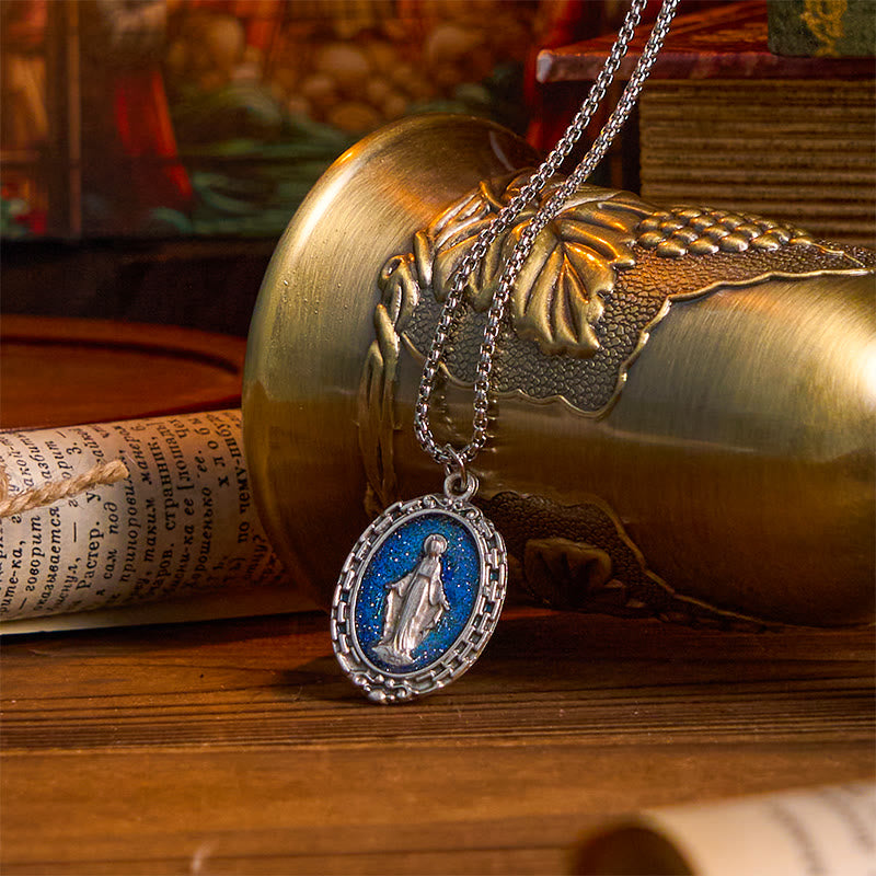 Christianartworkshop Classic Style Crafted Holy Miraculous Medal Enamel Relief Pendant Necklace - image 2