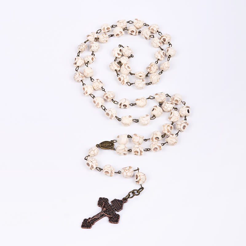Christianartworkshop Saint Benedict & Crucifix of 8 mm White Pine Skull Alloy Chain Rosary Necklace  - image 9
