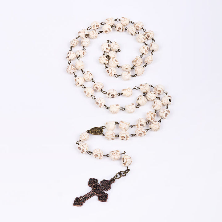 Christianartworkshop Saint Benedict & Crucifix of 8 mm White Pine Skull Alloy Chain Rosary Necklace  - image 9