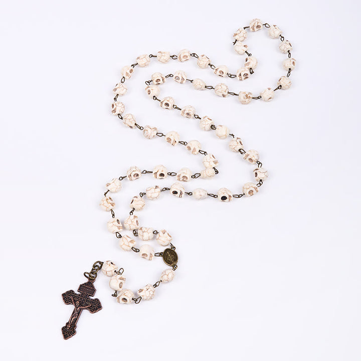 Christianartworkshop Saint Benedict & Crucifix of 8 mm White Pine Skull Alloy Chain Rosary Necklace  - image 8