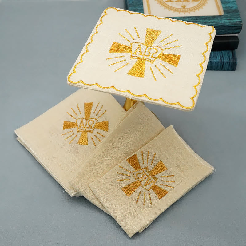 Christianartworkshop Classic Style Golden Shining Grace Cross Altar Linen Set - Shining Cross - image 1