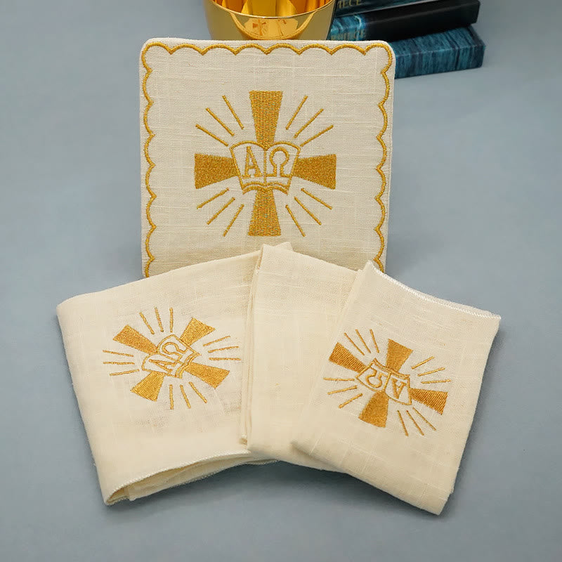Christianartworkshop Classic Style Golden Shining Grace Cross Altar Linen Set - image 2