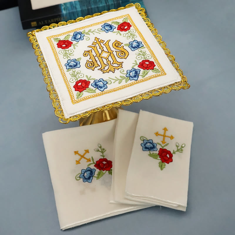 Christianartworkshop Classic Style Sacred IHS Floral Devotion Altar Linen Set - image 3