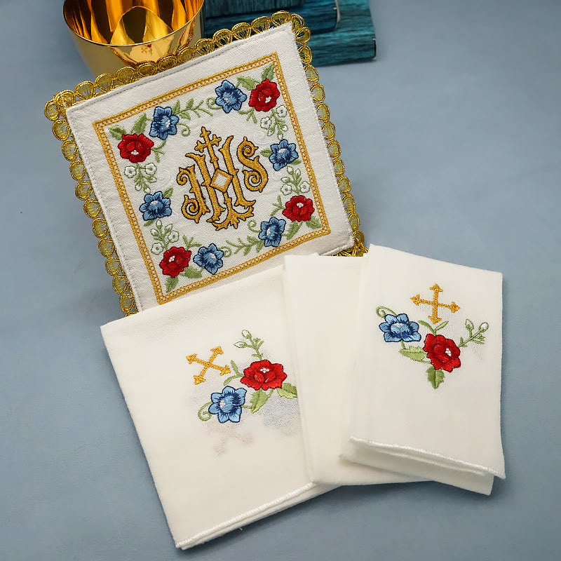 Christianartworkshop Classic Style Sacred IHS Floral Devotion Altar Linen Set - image 2