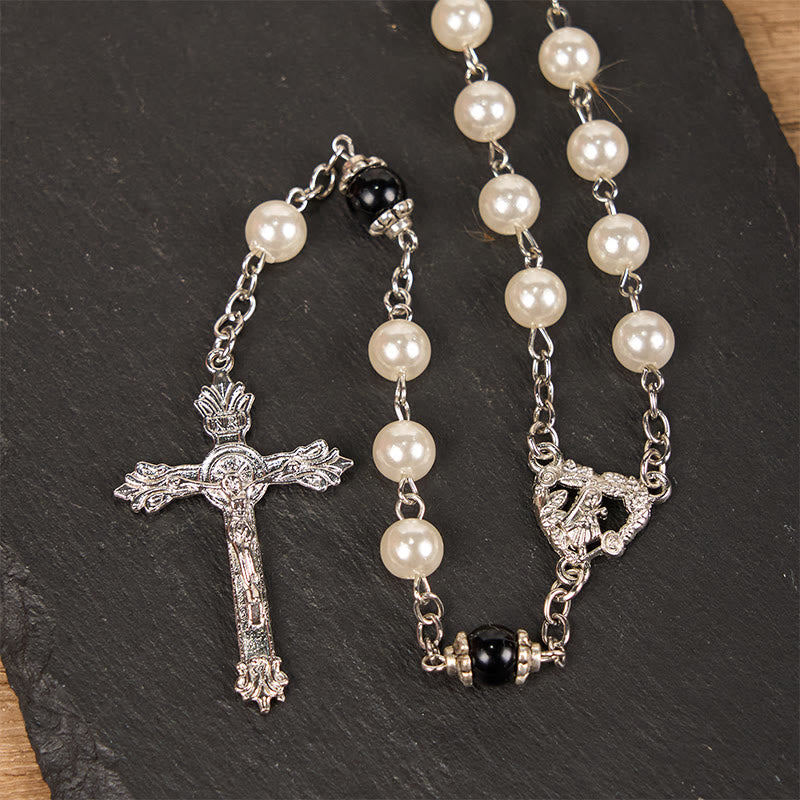 Christianartworkshop Immaculate Heart of Mary & Crucifix of 8 mm Round White Acrylic Alloy Chain Rosary - image 4