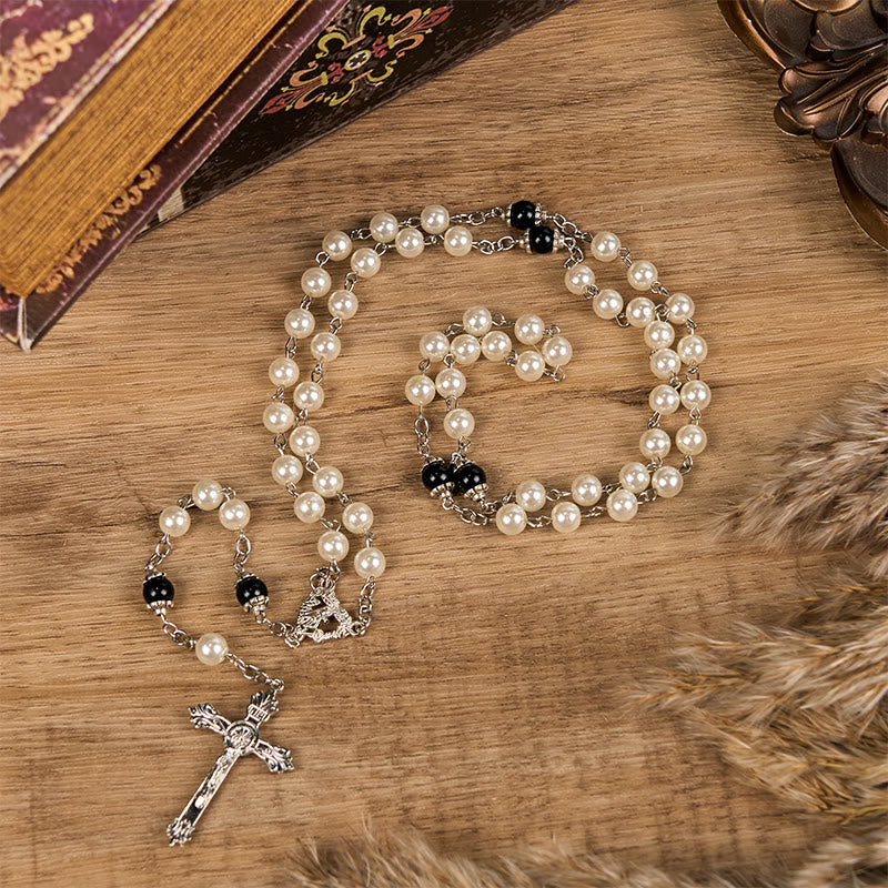Christianartworkshop Immaculate Heart of Mary & Crucifix of 8 mm Round White Acrylic Alloy Chain Rosary - image 2