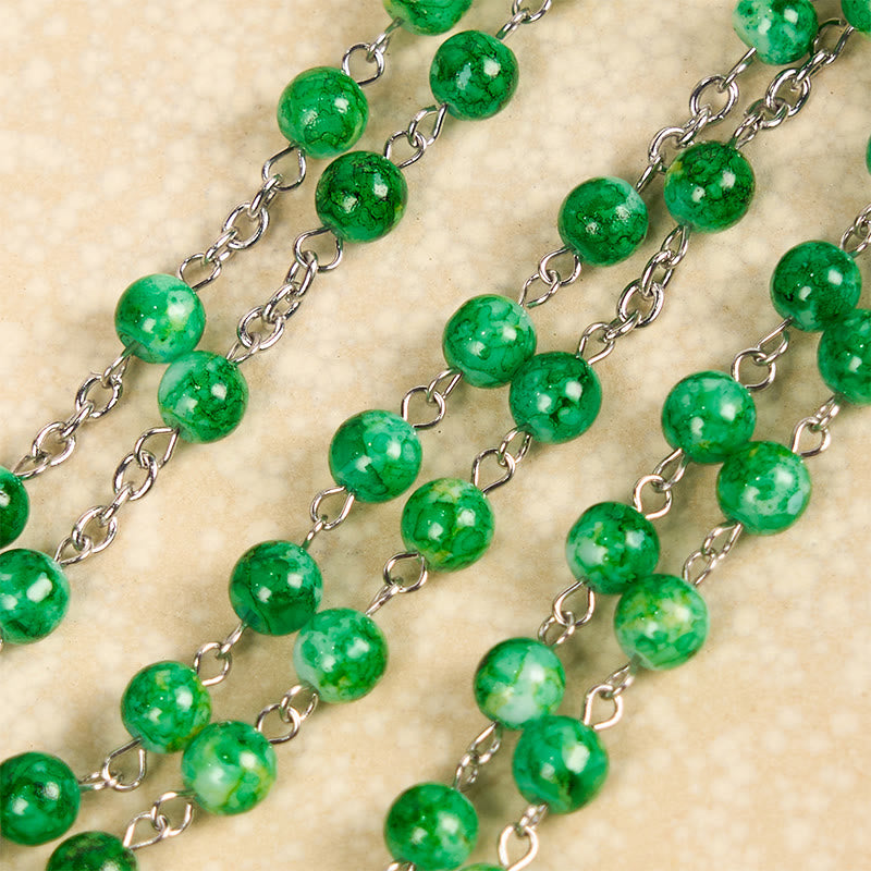 Christianartworkshop St. Jude & Crucifix of 8 mm Round Green Glass Alloy Chain Rosary - image 4