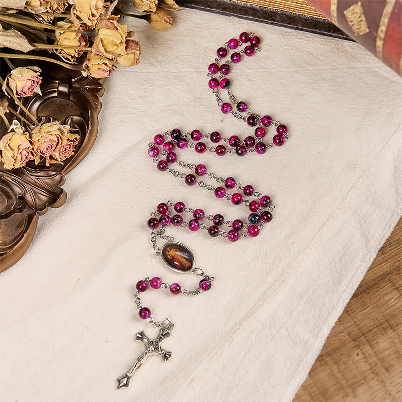 Christianartworkshop Divine Mercy & Crucifix of 8 mm Round Purple Glass Alloy Chain Rosary - image 4