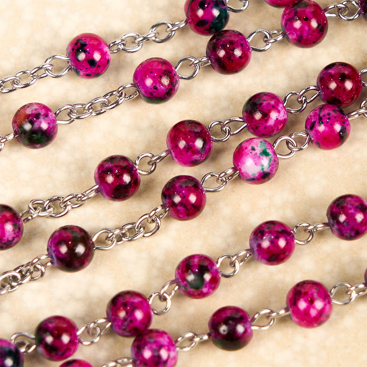Christianartworkshop Divine Mercy & Crucifix of 8 mm Round Purple Glass Alloy Chain Rosary - image 6