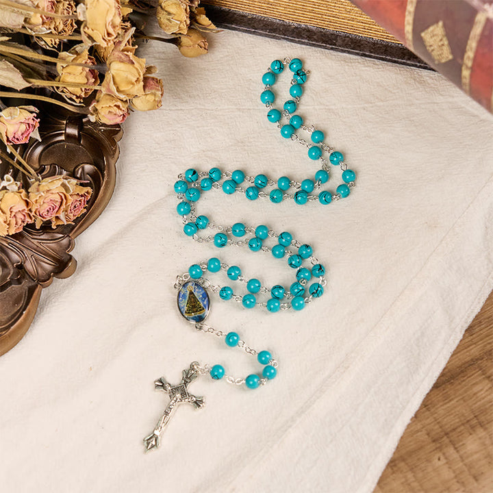 Christianartworkshop Our Lady of Aparecida & Crucifix of 8 mm Round Green Glass Alloy Chain Rosary - image 3
