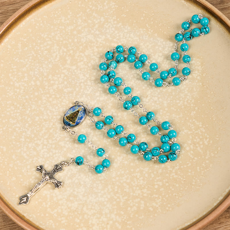 Christianartworkshop Our Lady of Aparecida & Crucifix of 8 mm Round Green Glass Alloy Chain Rosary - image 4