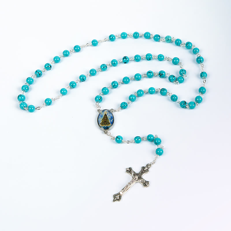 Christianartworkshop Our Lady of Aparecida & Crucifix of 8 mm Round Green Glass Alloy Chain Rosary - image 7