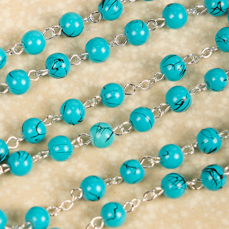 Christianartworkshop Our Lady of Aparecida & Crucifix of 8 mm Round Green Glass Alloy Chain Rosary - image 6