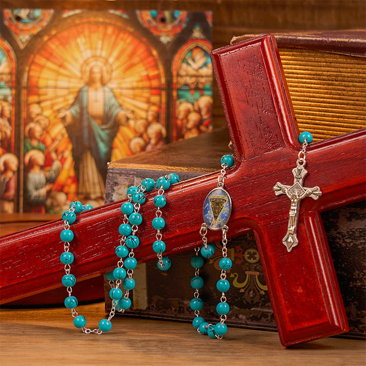 Christianartworkshop Our Lady of Aparecida & Crucifix of 8 mm Round Green Glass Alloy Chain Rosary - Green - image 1