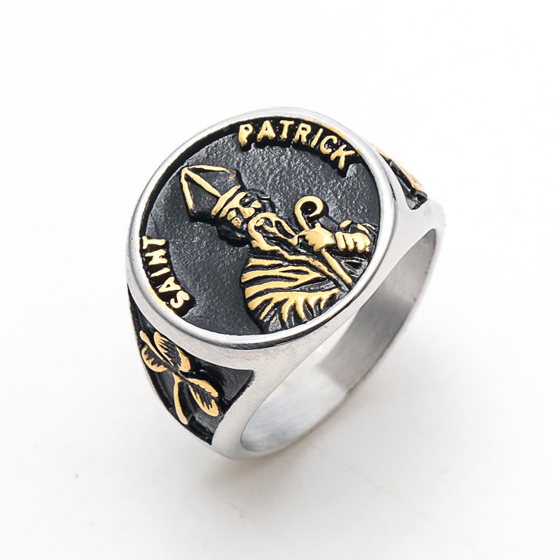 Christianartworkshop Classic Style Saint Patrick Stainless Steel Ring - Silver & Gold - US14 - image 1