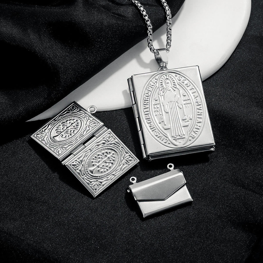 Christianartworkshop Modern Style St. Benedict & Marry Photo Box Pendant Necklace - St. Benedict - image 1