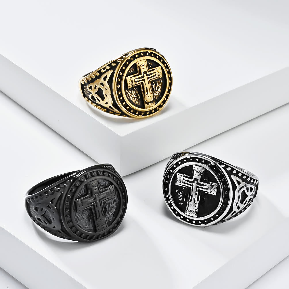 Christianartworkshop Vintage Style Medieval Crusader Cross Signet Ring - image 0